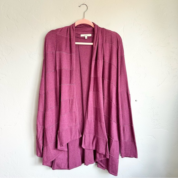 Sejour Sweaters - Sejour‎ Women Purple Silver Stitch Open Front Long Sleeve Cardigan Sweater 2X